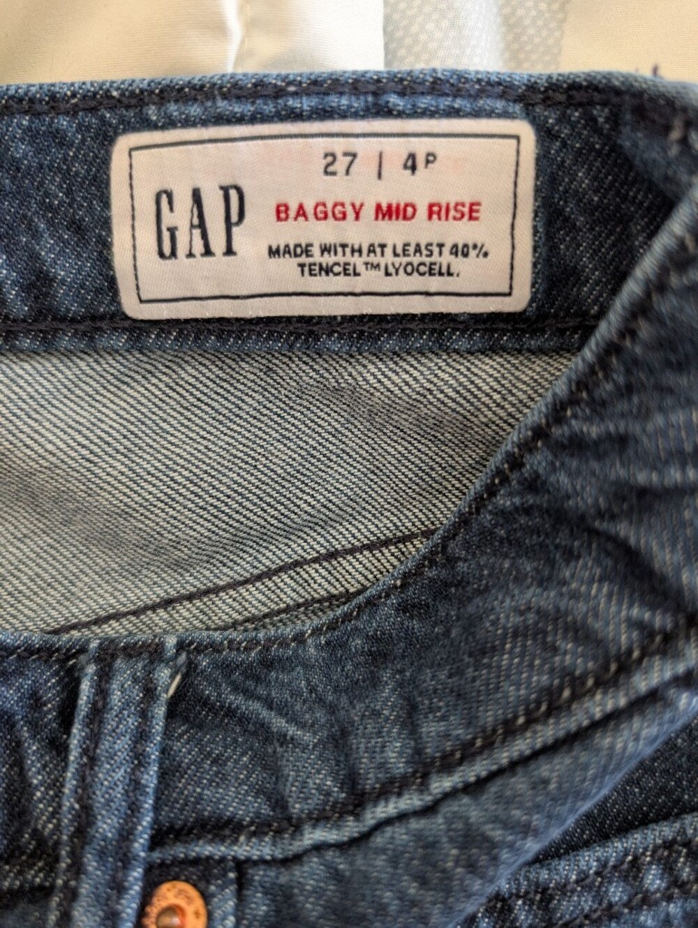 Gap Womens 4 Petite Baggy Mid Rise Wide Leg Jeans Classic Preppy Contemporary - Picture 7 of 8